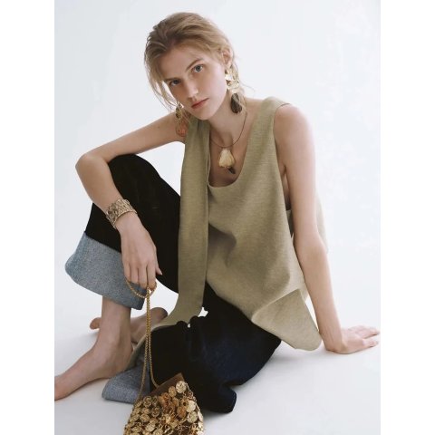 URBAN REVIVO Textured Draped Overlay Sleeveless Blouse