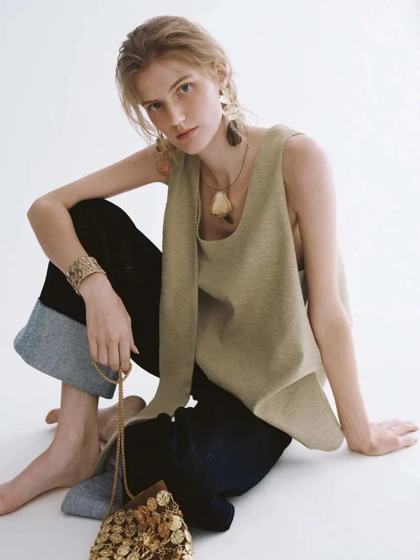URBAN REVIVO Textured Draped Overlay Sleeveless Blouse