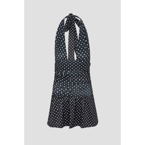 Natalia Polka Dot Halter Mini Dress with Built-in Shorts