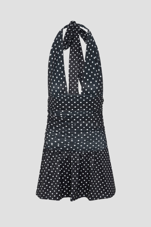 Natalia Polka Dot Halter Mini Dress with Built-in Shorts