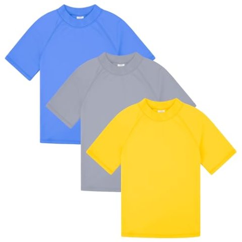 BIG ELEPHANT 3-Pack Kids Short Sleeve Rash Guard UPF 50+ Quick-Dry