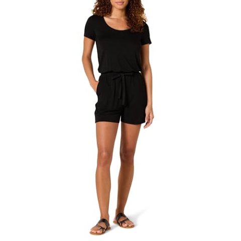 Amazon Essentials Women's Short-Sleeve Scoop Neck Romper Elastic Waist Medium
