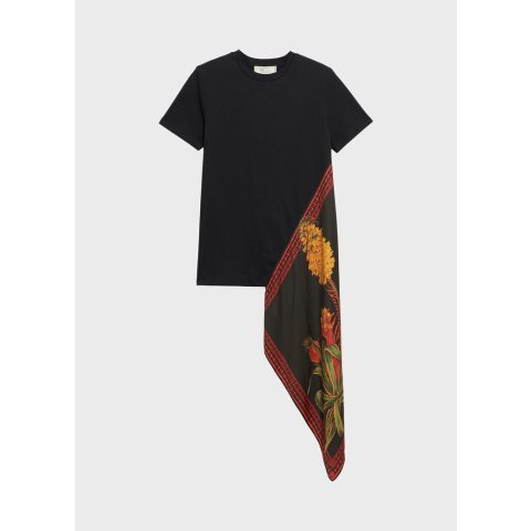 Jersey T-Shirt with Foulard Appliqué and Embroidery