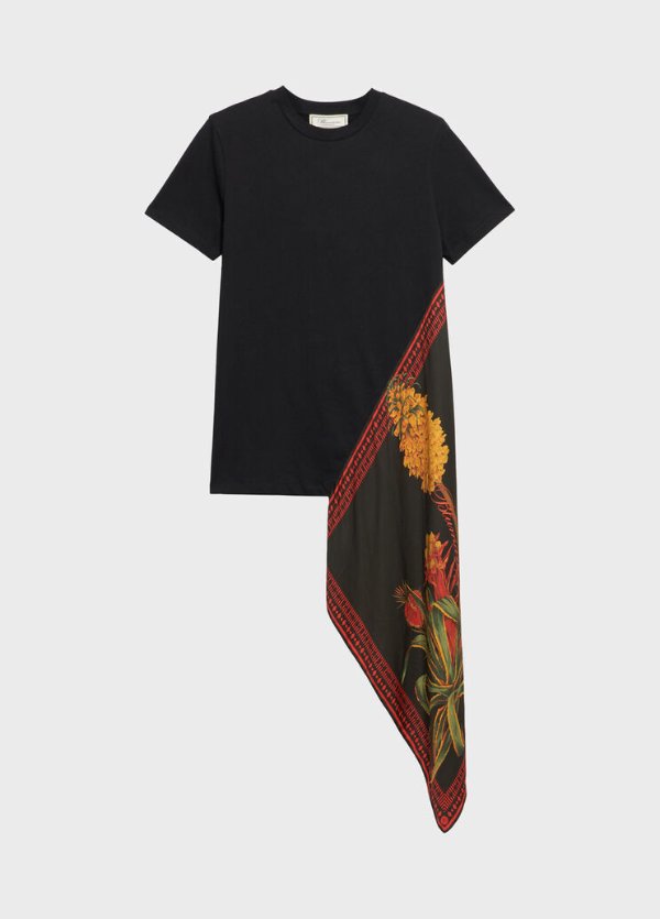 Jersey T-Shirt with Foulard Appliqué and Embroidery