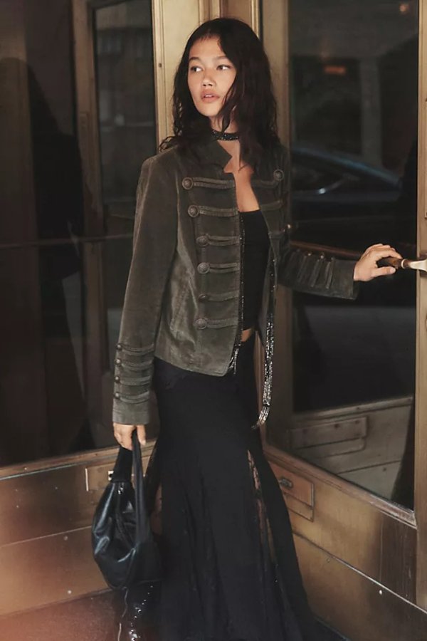 Fitted Velvet Military Jacket