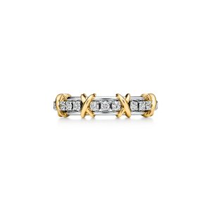 TIFFANY & Co 窄版戒指 铂金黄金镶钻