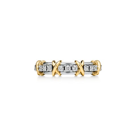 TIFFANY & CoNarrow Ring Platinum Yellow Gold with Diamonds