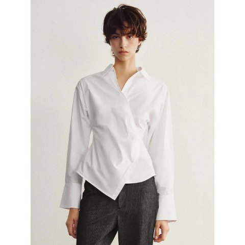 URban RevivoURBAN REVIVO Oversized Wrap Front Thin Stretch Cotton Shirt