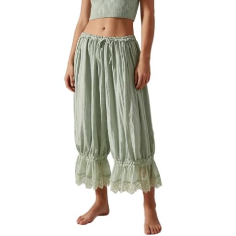 TUWIXIUW Women Cropped Lace Ruffle Bloomers Boho Western Style