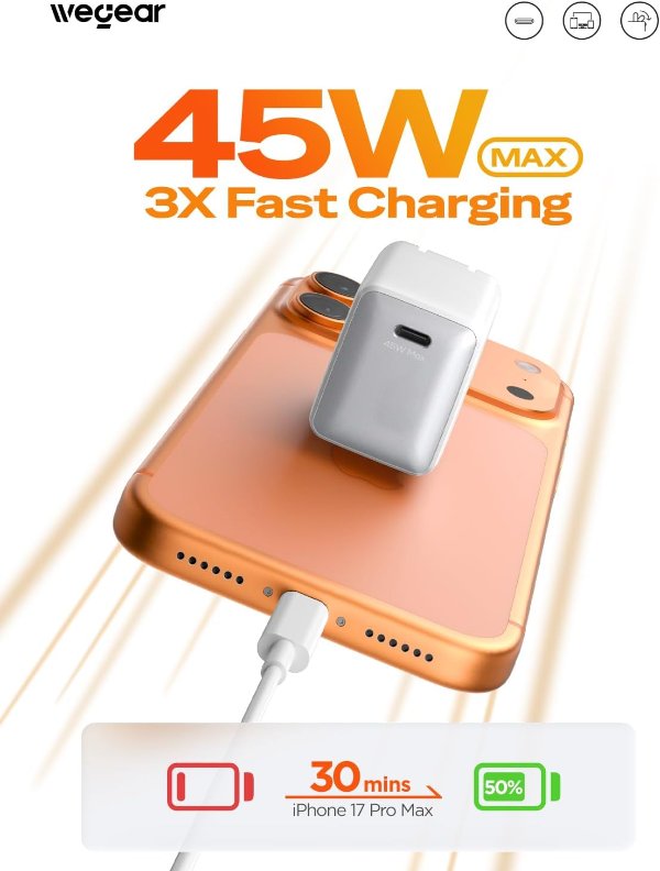 wegear Nano 45W GaN Foldable USB-C Charger Block 2-Pack