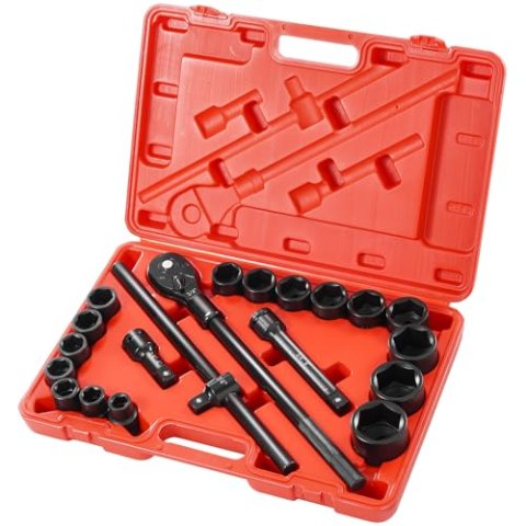 VEVOR 3/4 in Drive 21-Piece SAE Impact Socket Set, Cr-V Alloy Steel, with Extension Bars, Ratchet Handle, Storage Case