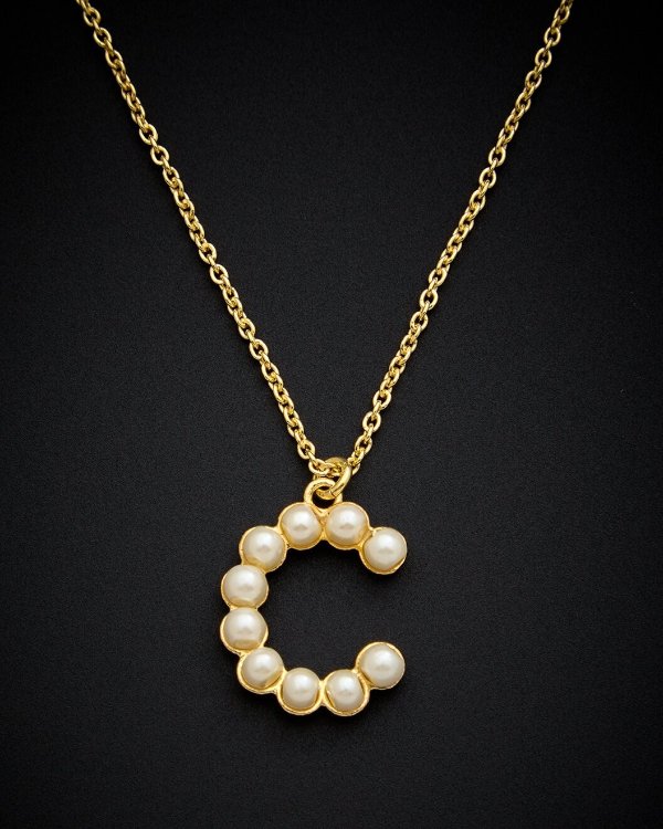 18K Italian Gold over Silver Pearl Initial Necklace