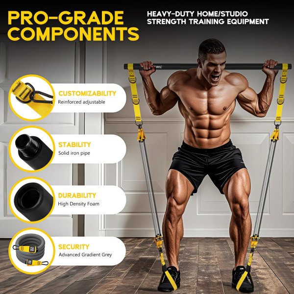 HOXWC Heavy Duty Adjustable Pilates Bar Kit with Resistance Bands