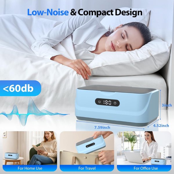 Klivvio Ultrasonic Jewelry Cleaner 48kHz Portable 13.5oz for Home and Travel