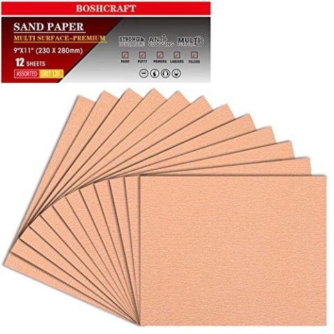 BOSHCRAFT 120 Grit Sandpaper 9" x 11" 12 Sheets Premium Aluminum Oxide