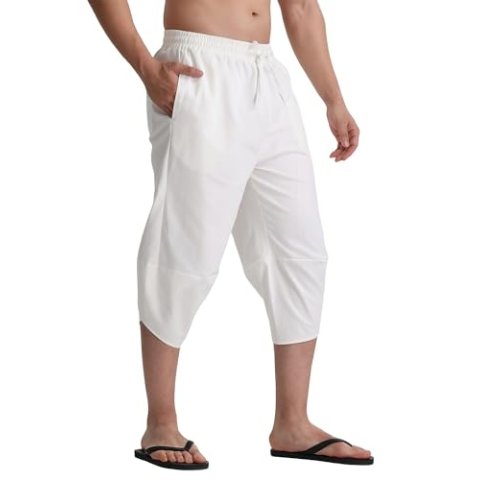 LINMYZAI Men's Linen Beach Yoga Loose Harem Capri Pants 3XL