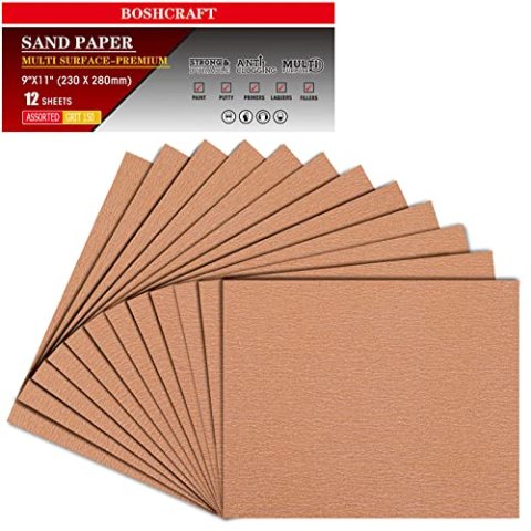 BOSHCRAFT 150 Grit Sandpaper 9" x 11", 12 Sheets, Premium Aluminum Oxide, Cut-to-Size