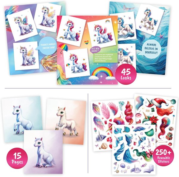 BSCOOL Unicorn Fashion Design Sticker Book for Kids Activity