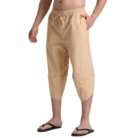 LINMYZAI Men's Linen Loose Harem Capri Pants M