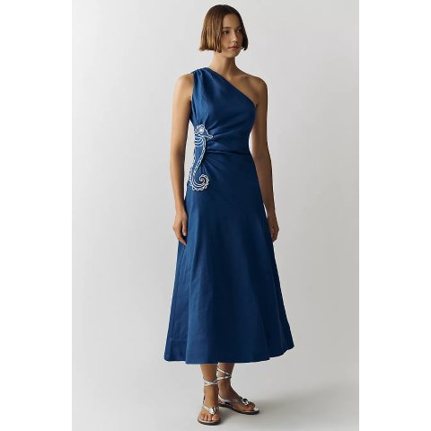  100% Linen Seahorse Maxi Dress