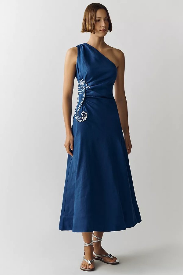  100% Linen Seahorse Maxi Dress