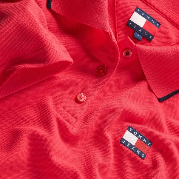 Tommy Jeans 女士短袖棉质徽标短款翻领衫