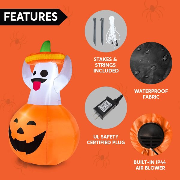 Joiedomi 5 FT Halloween Inflatable Ghost in Pumpkin with LED Lights Outdoor Yard Decoration