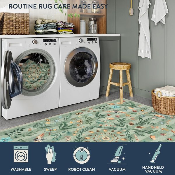 Lahome 2x3 Washable Botanical Insect Area Rug NonSlip Low Pile Faux Wool