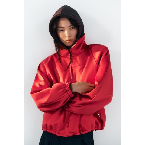 ZaraSatin Jacket with Shoulder Pads Stand-Up Collar
