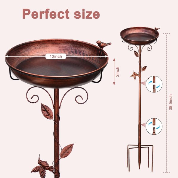 GRECOMEIN 12 Inch Metal Outdoor Bird Bath