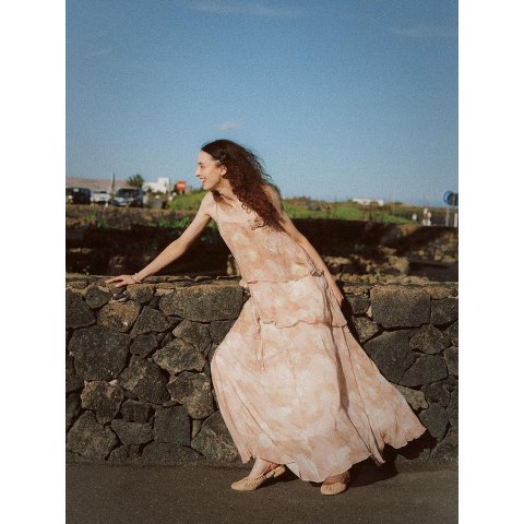 Corsage Layer Long Dress Floral Ruffled