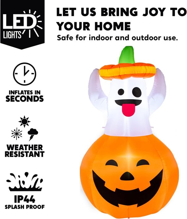 Joiedomi 5 FT Halloween Inflatable Ghost in Pumpkin with LED Lights Outdoor Yard Decoration