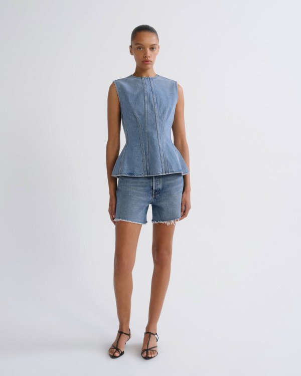 Parker Long High-Rise Vintage Fit Denim Shorts Skywave