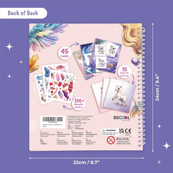 BSCOOL Unicorn Fashion Design Sticker Book for Kids Activity