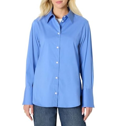 Amazon Essentials Women's Oversized-Fit Cropped Cotton Stretch Poplin Shirt Large