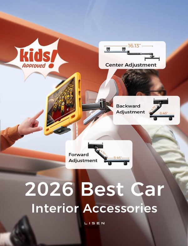 Lisen iPad Holder for Car 4-in-1 Adjustable Arm Back Seat Tablet Mount