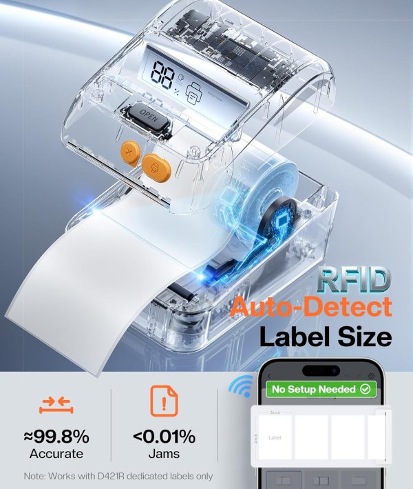 Phomemo D421R Shipping Label Printer with Display and Built-in Label Bin