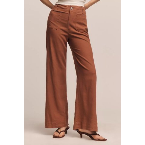  Colette Linen Stretch High-Rise Wide-Leg Pants