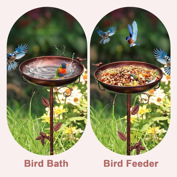 GRECOMEIN 12 Inch Metal Outdoor Bird Bath