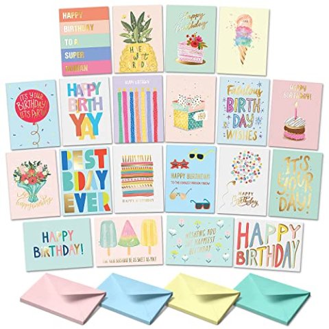 Sweetzer & Orange Happy Birthday Card Assortment Box 20 Cards with Envelopes