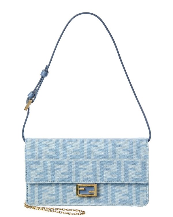 Baguette FF Denim & Leather Wallet On Chain