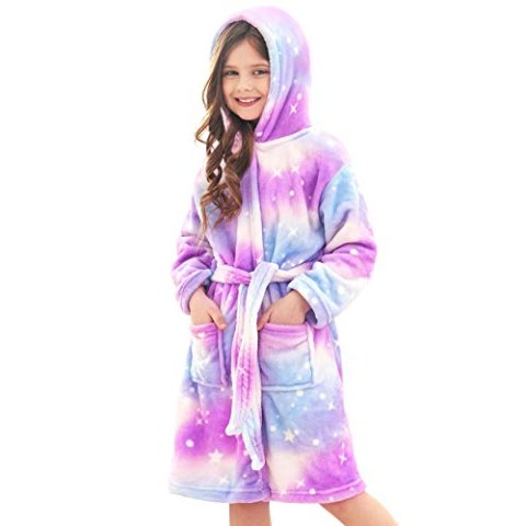 Doctor Unicorn Soft Hooded Bathrobe Sleepwear for Girls 5-6 Years