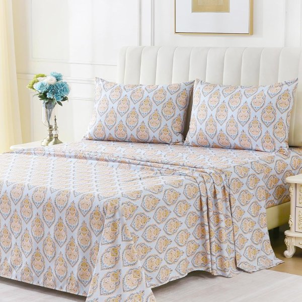 ChicView Queen Size Boho Paisley 4-Piece Microfiber Bed Sheet Set Breathable Anti-Pilling Deep Pocket