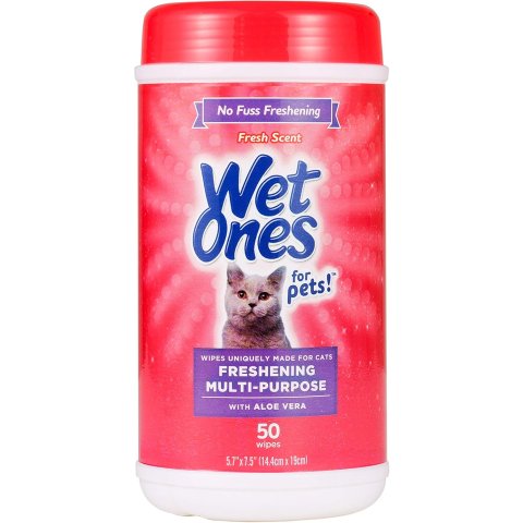 WetOnes Freshening Wipes for Cats with Aloe Vera, Fresh Scent, 50 Count