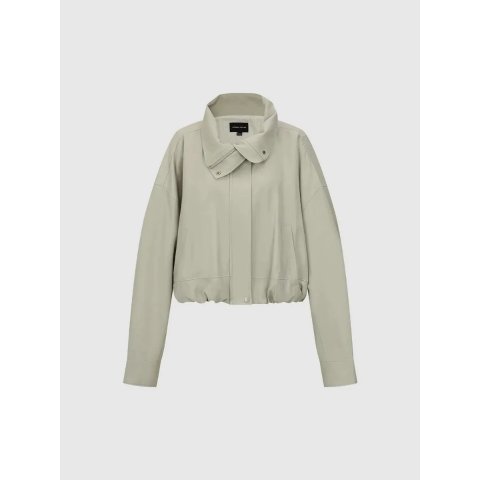 URban RevivoURBAN REVIVO Long Sleeve Asymmetric Collar Ruched Hem Jacket