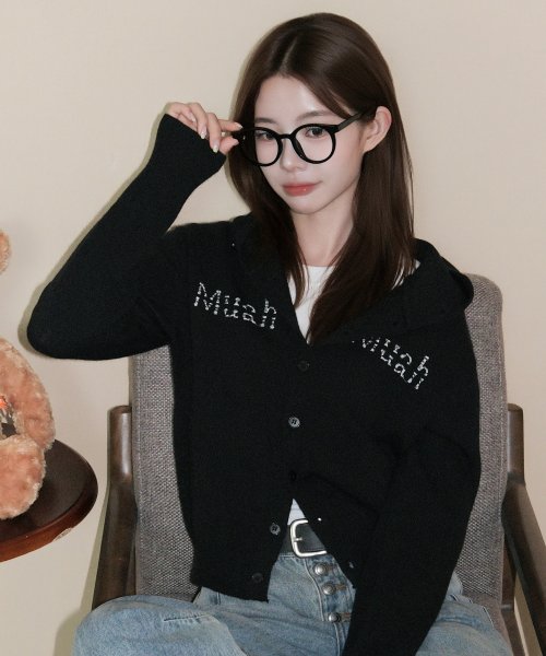 MUAHMUAH Embroidery Knit Hooded Cardigan
