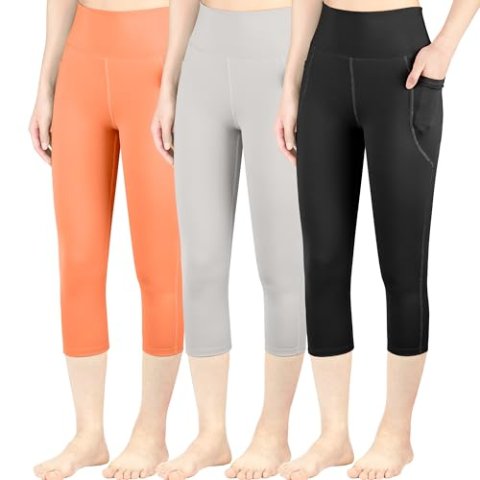 BIG ELEPHANT 3-Pack Girls High Waist Capri Leggings with Pocket