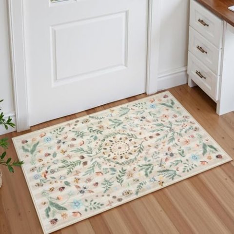 Lahome Washable Boho Area Rug 2x3ft Non-Slip Indoor Door Mat Faux Wool Low Profile
