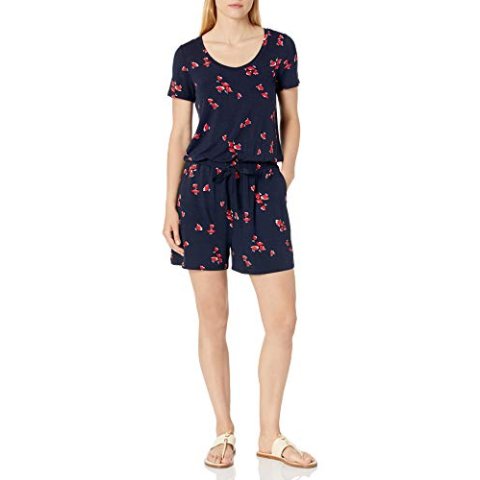 Amazon Essentials Women's Short-Sleeve Scoop Neck Romper Elastic Waist Medium