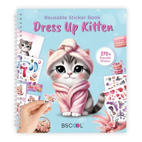 BSCOOL Sticker Dress Up Book for Girls Kitten Activity Ages 5-8